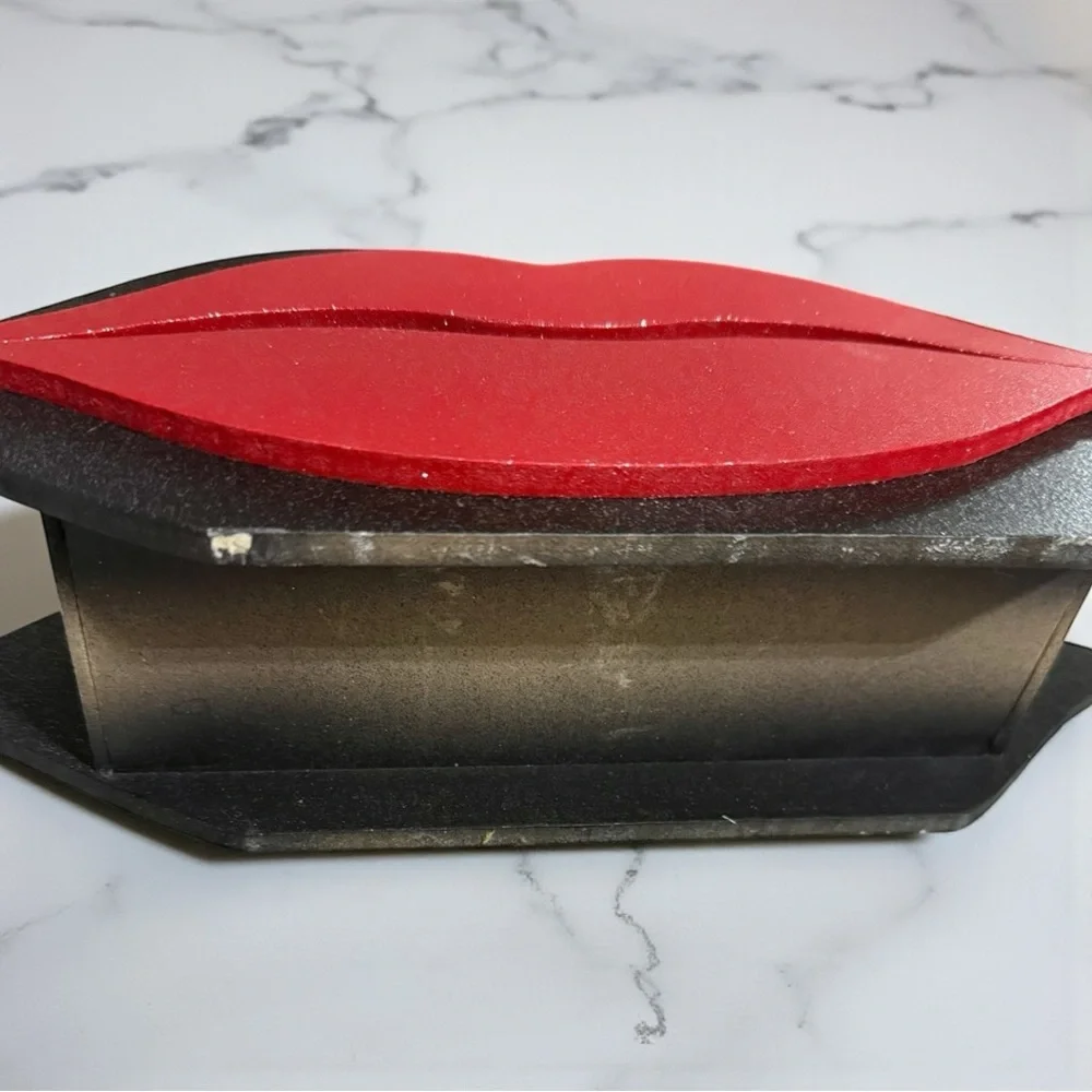 For Her Vanity Red & Black Glitz & Glam Lips Wood Lipstick Holder Organizer